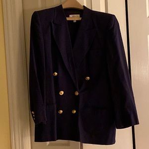 Navy double breasted Talbots lined blazer - part linen